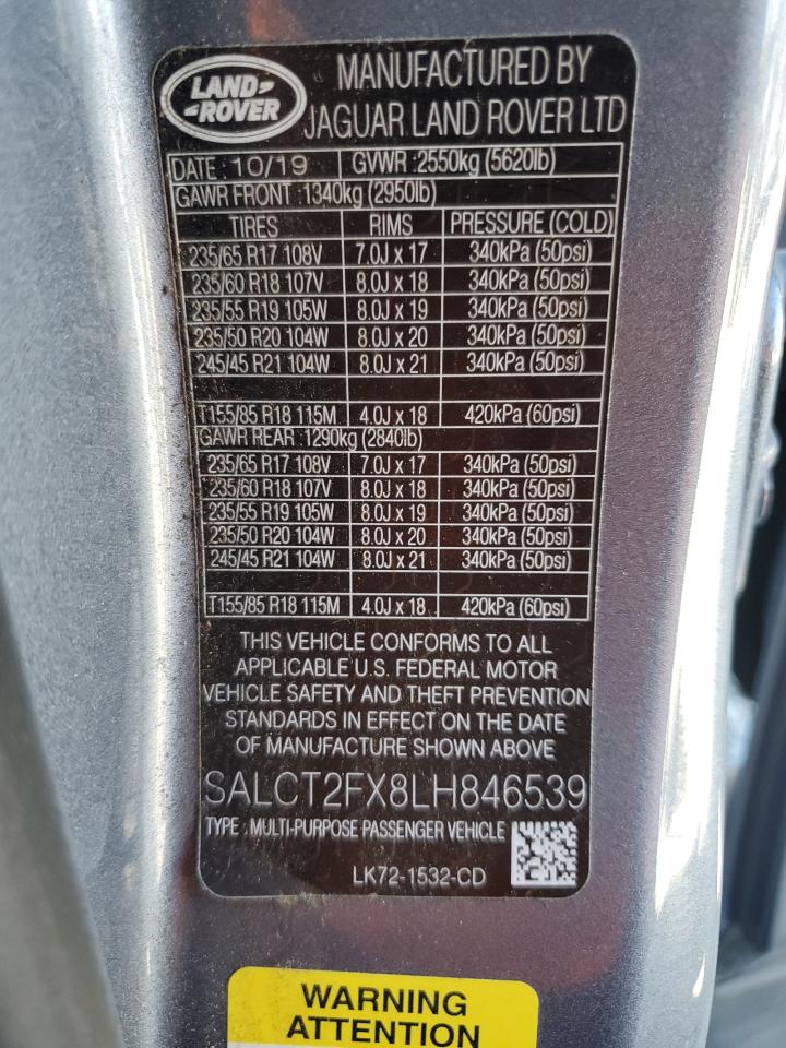 2020 Land Rover Discovery Sport S R-Dynamic VIN: SALCT2FX8LH846539 Lot: 91477855