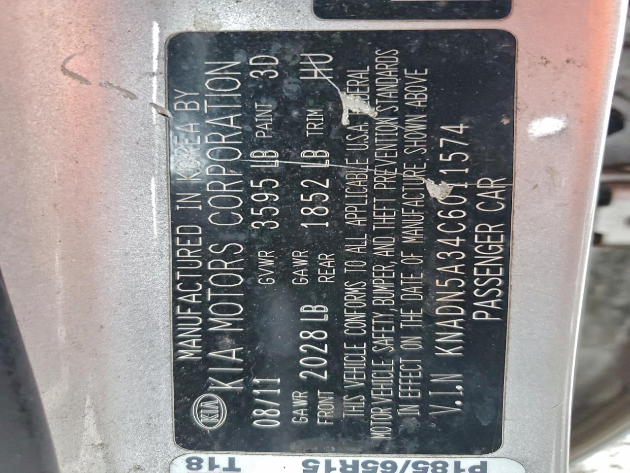 2012 Kia Rio Ex VIN: KNADN5A34C6011574 Lot: 94465205