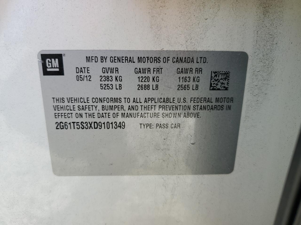 2013 Cadillac Xts Premium Collection VIN: 2G61T5S3XD9101349 Lot: 91766425