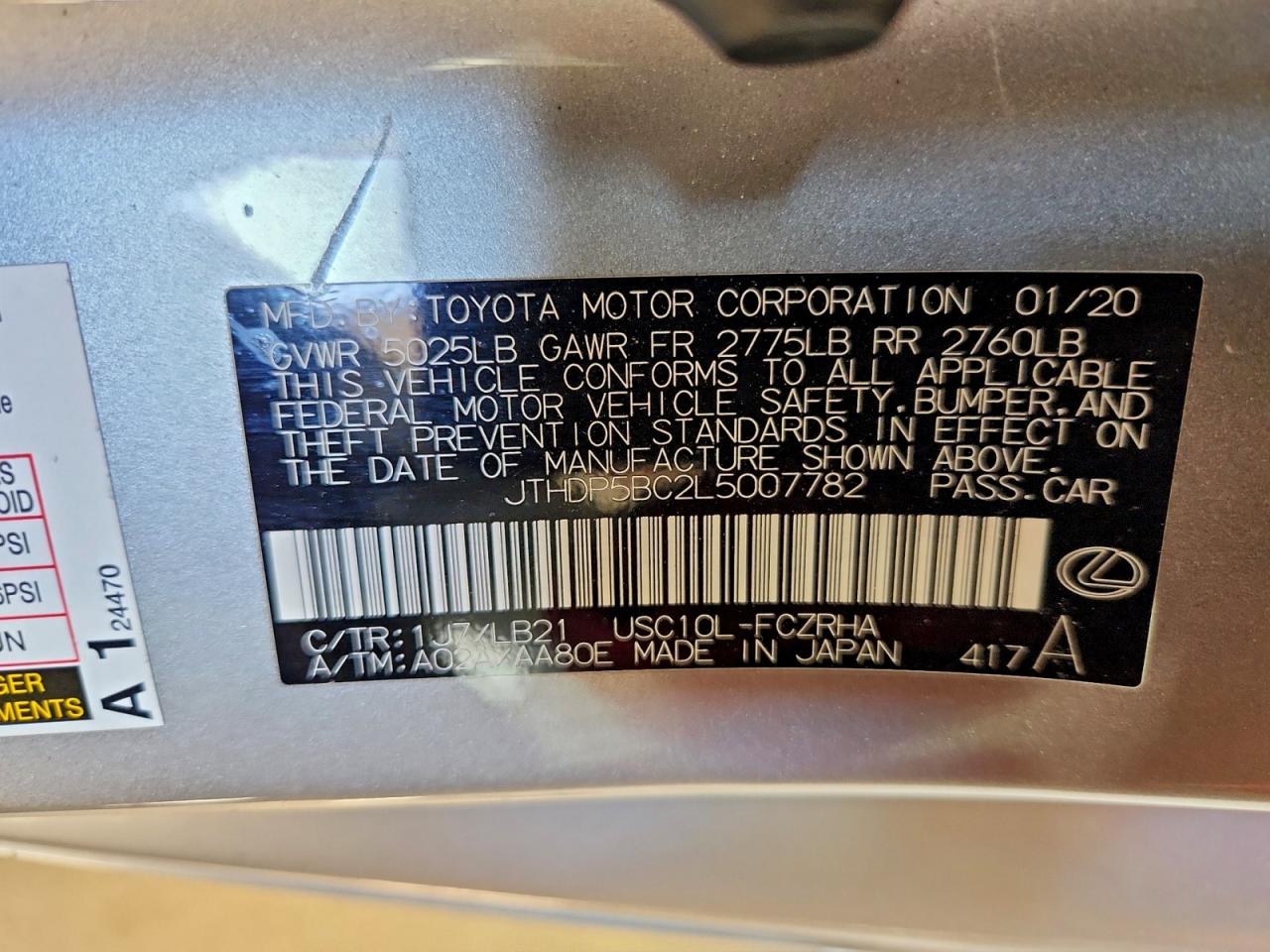 2020 Lexus Rc-F VIN: JTHDP5BC2L5007782 Lot: 93918205