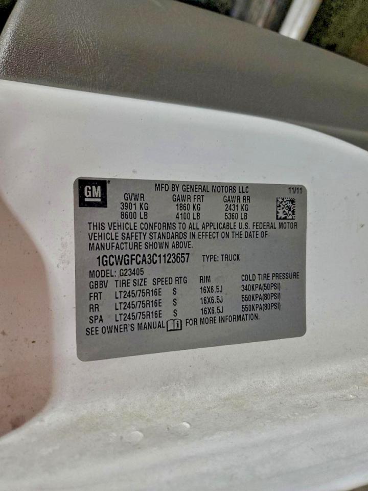 2012 Chevrolet Express Van VIN: 1GCWGFCA3C1123657 Lot: 93449295