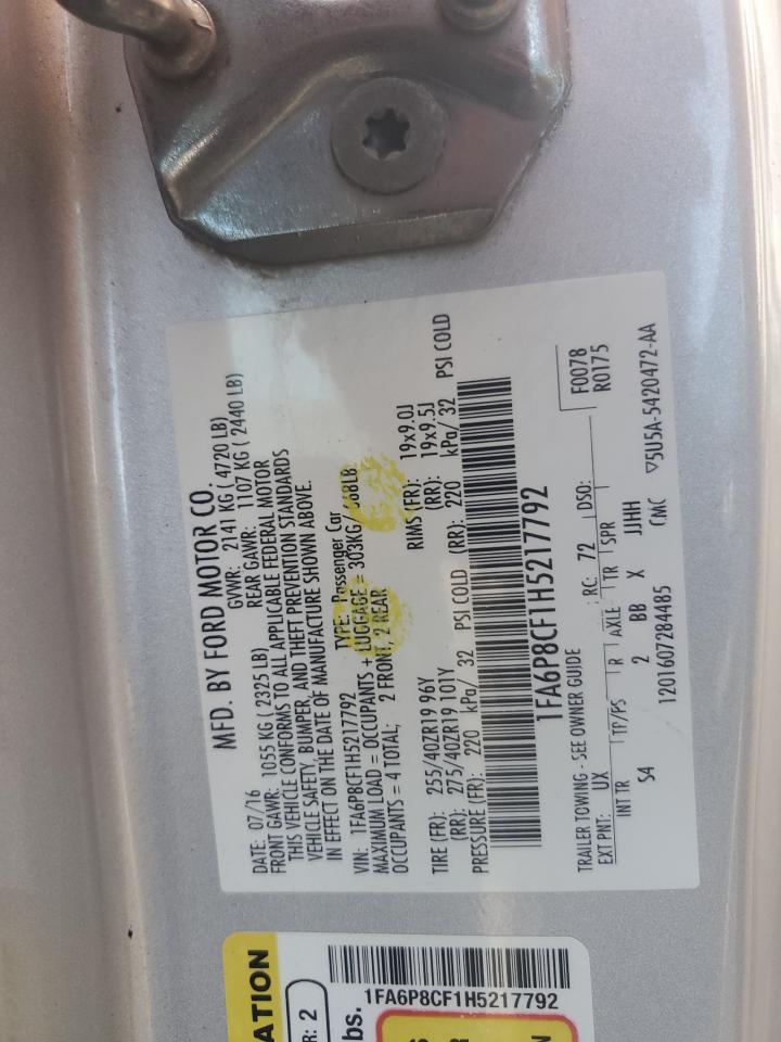 2017 Ford Mustang Gt VIN: 1FA6P8CF1H5217792 Lot: 92475745