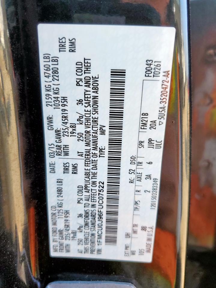 2015 Ford Escape Titanium VIN: 1FMCU0J96FUC07522 Lot: 91806955