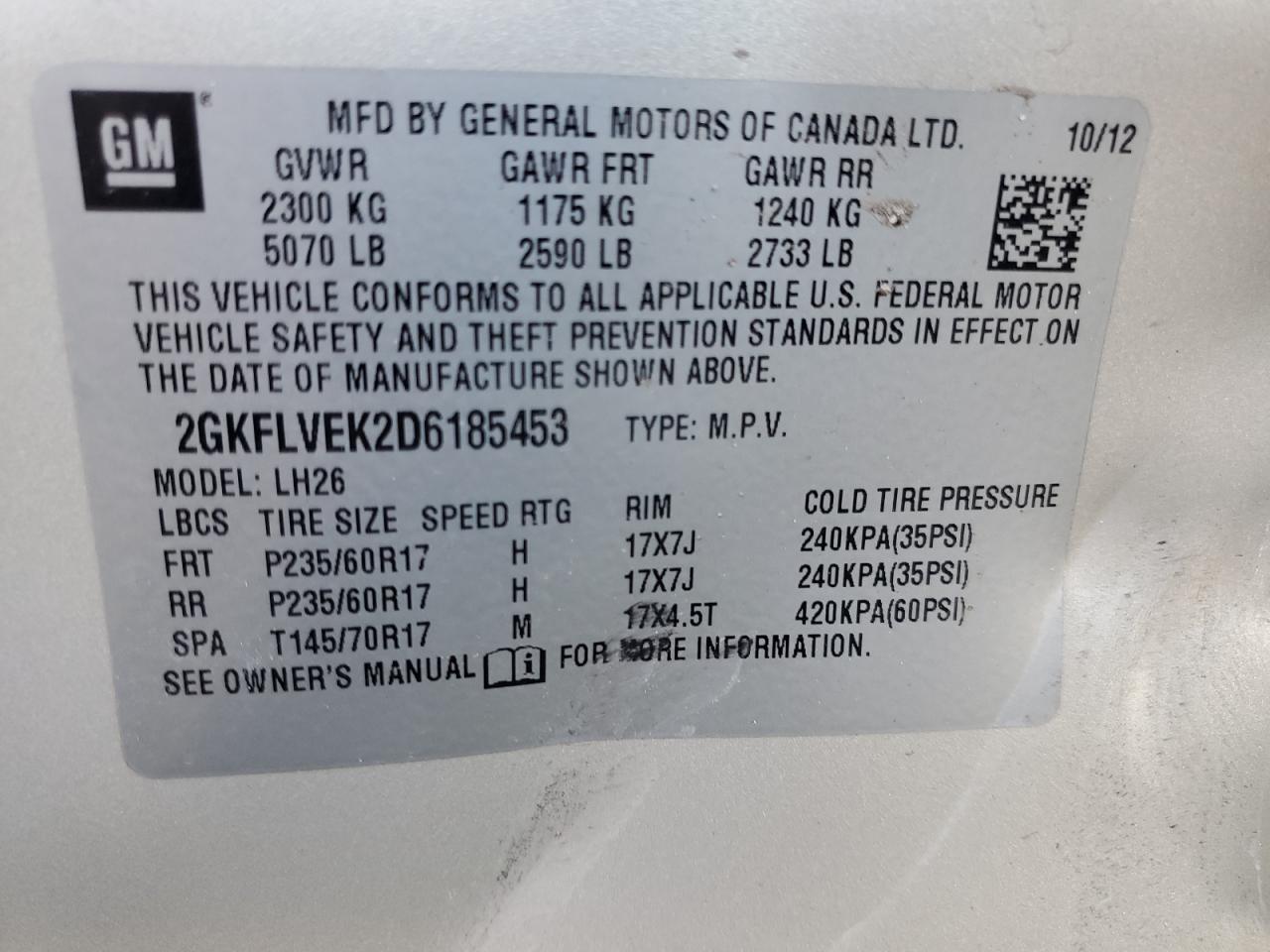 2013 GMC Terrain Slt VIN: 2GKFLVEK2D6185453 Lot: 92995085