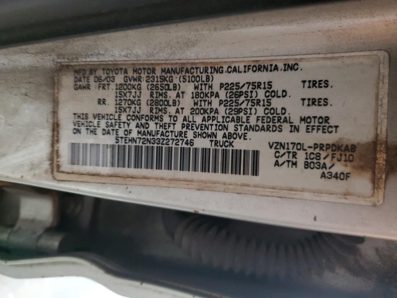 2003 Toyota Tacoma Double Cab VIN: 5TEHN72N33Z272746 Lot: 93488655