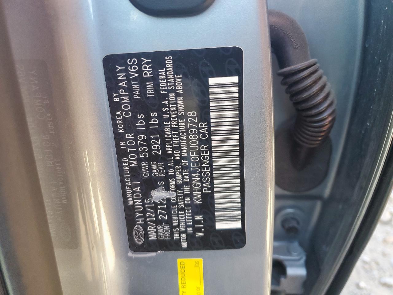 2015 Hyundai Genesis 3.8L VIN: KMHGN4JE0FU089728 Lot: 90695795