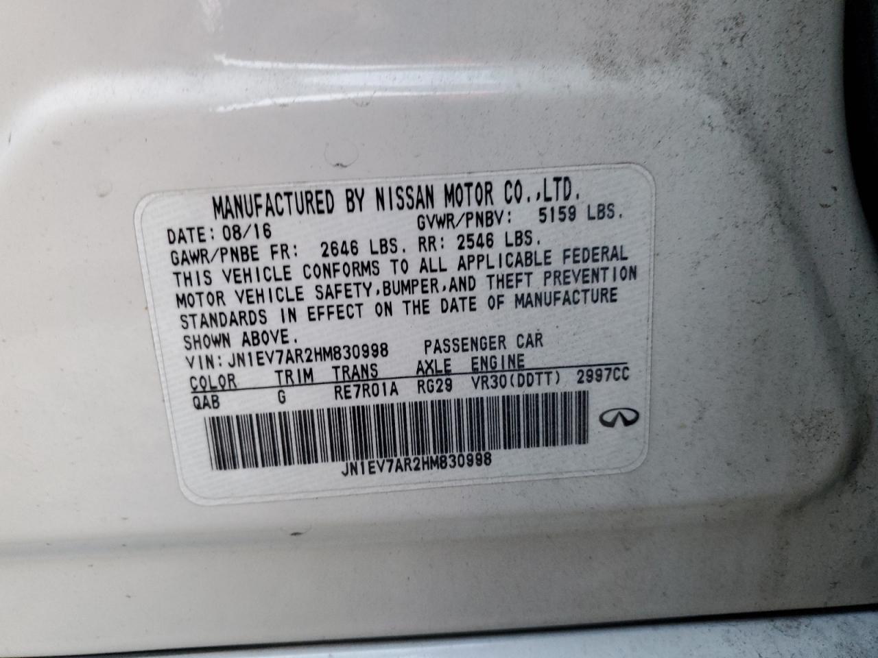 2017 Infiniti Q50 Premium VIN: JN1EV7AR2HM830998 Lot: 93847115