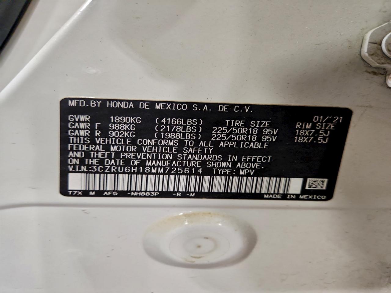 2021 Honda Hr-V Sport VIN: 3CZRU6H18MM725614 Lot: 94539095