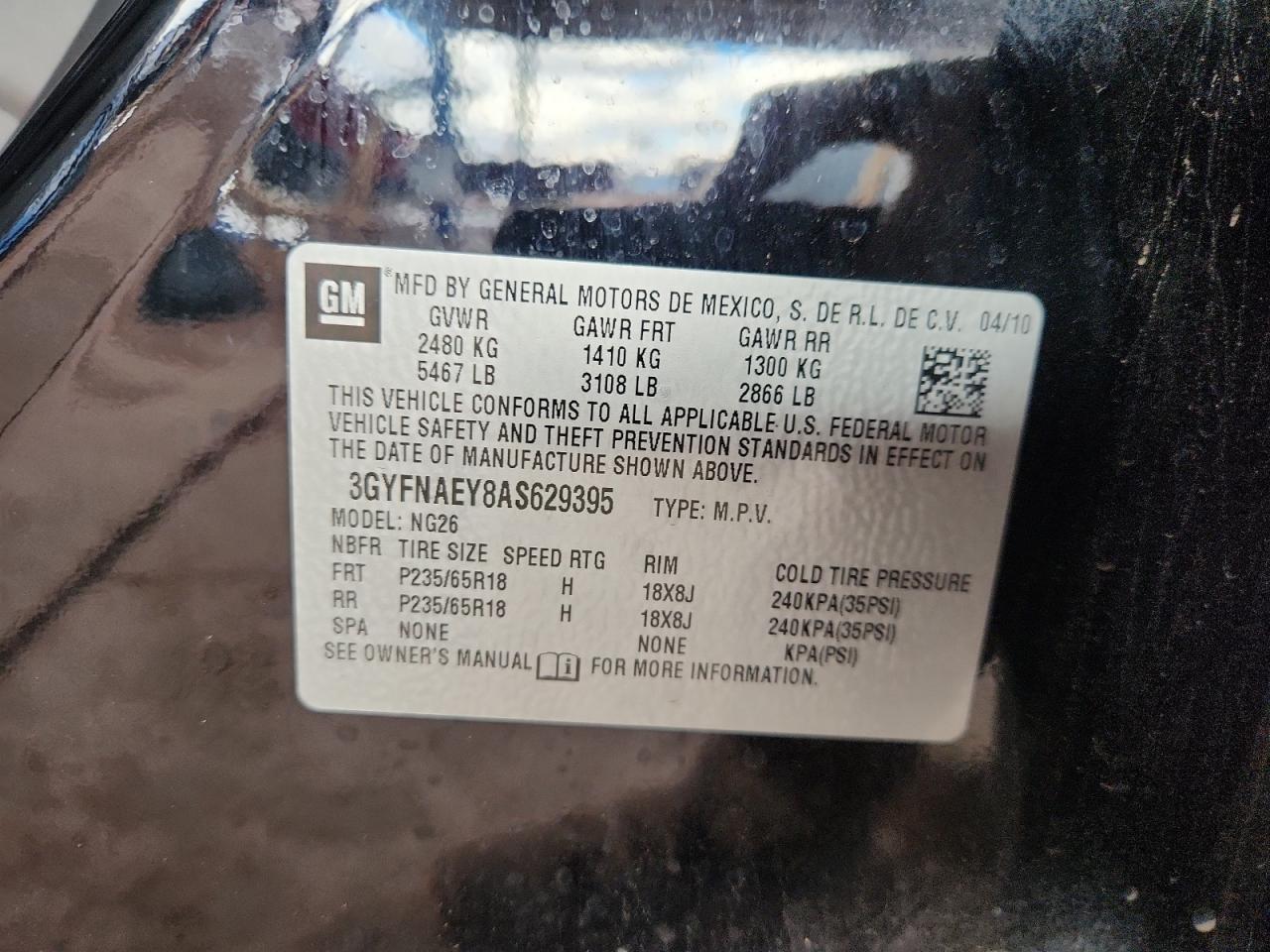 2010 Cadillac Srx Luxury Collection VIN: 3GYFNAEY8AS629395 Lot: 93257655