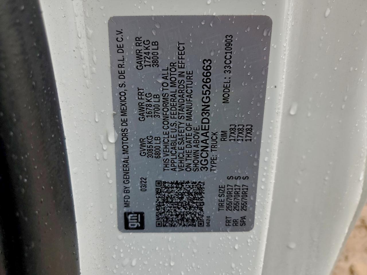 2022 Chevrolet Silverado C1500 VIN: 3GCNAAED3NG526663 Lot: 94051355