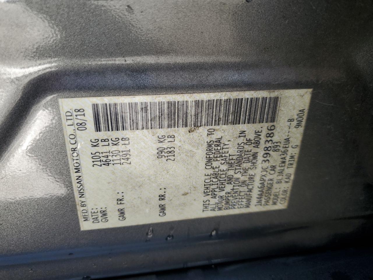 2018 Nissan Maxima 3.5S VIN: 1N4AA6APXJC398386 Lot: 92500855