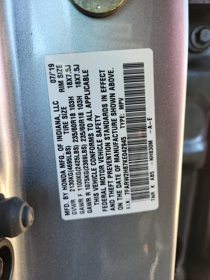 2019 Honda Cr-V Exl VIN: 7FARW2H87KE042945 Lot: 91130365