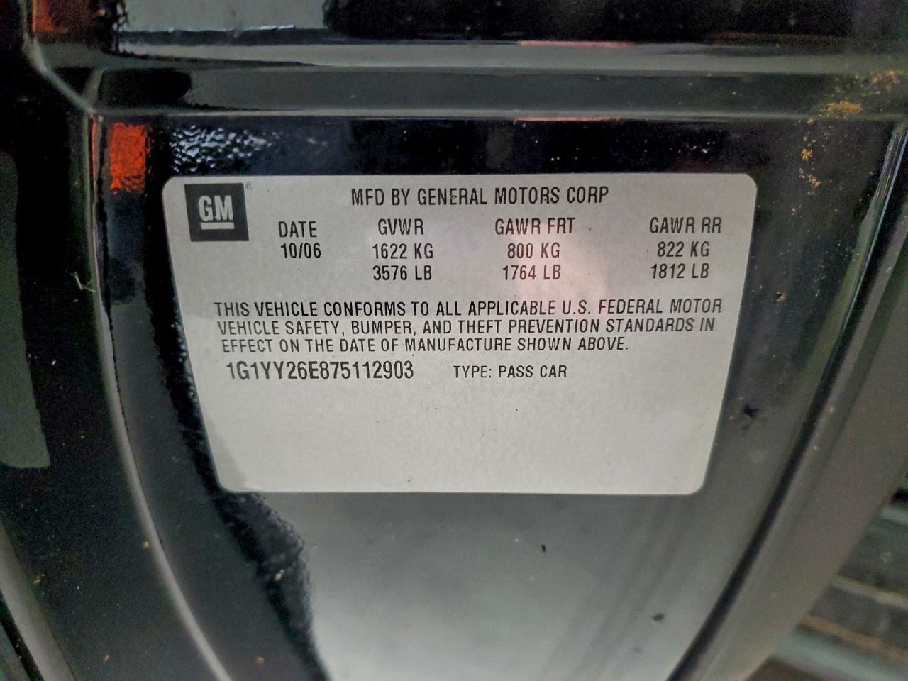 2007 Chevrolet Corvette Z06 VIN: 1G1YY26E875112903 Lot: 94608015