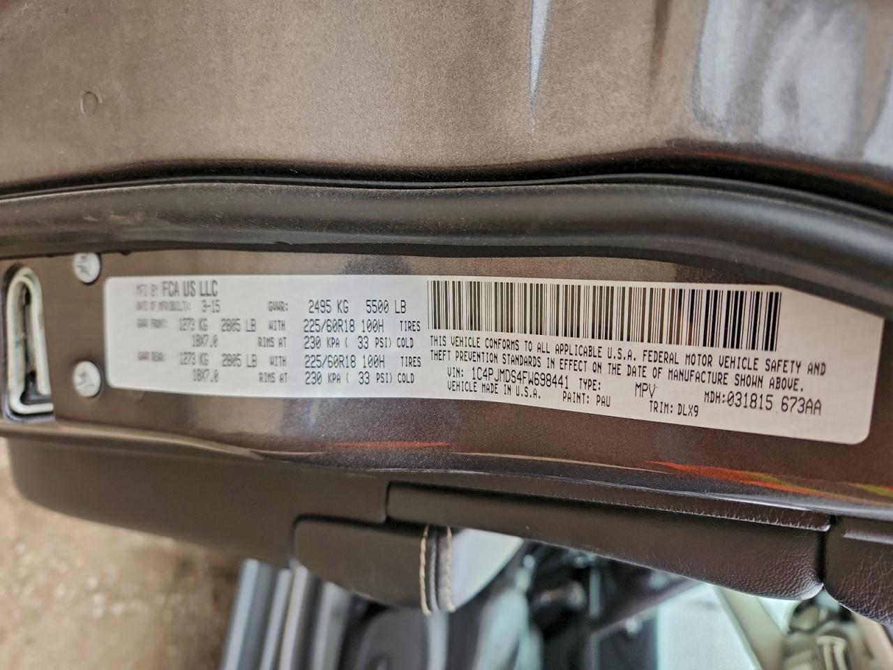 2015 Jeep Cherokee Limited VIN: 1C4PJMDS4FW698441 Lot: 93542025