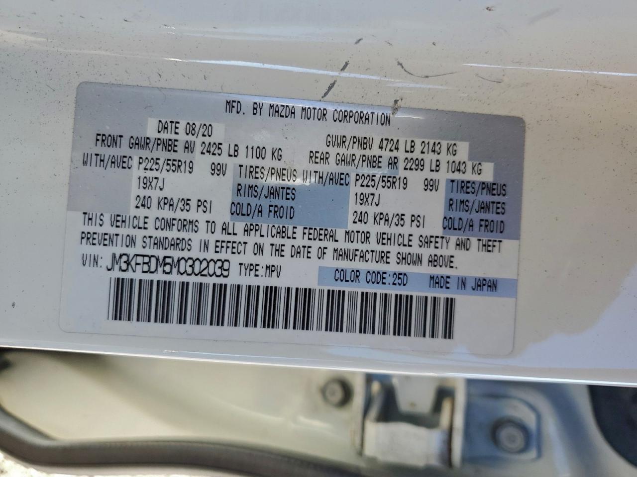 2021 Mazda Cx-5 Grand Touring VIN: JM3KFBDM5M0302039 Lot: 94056455