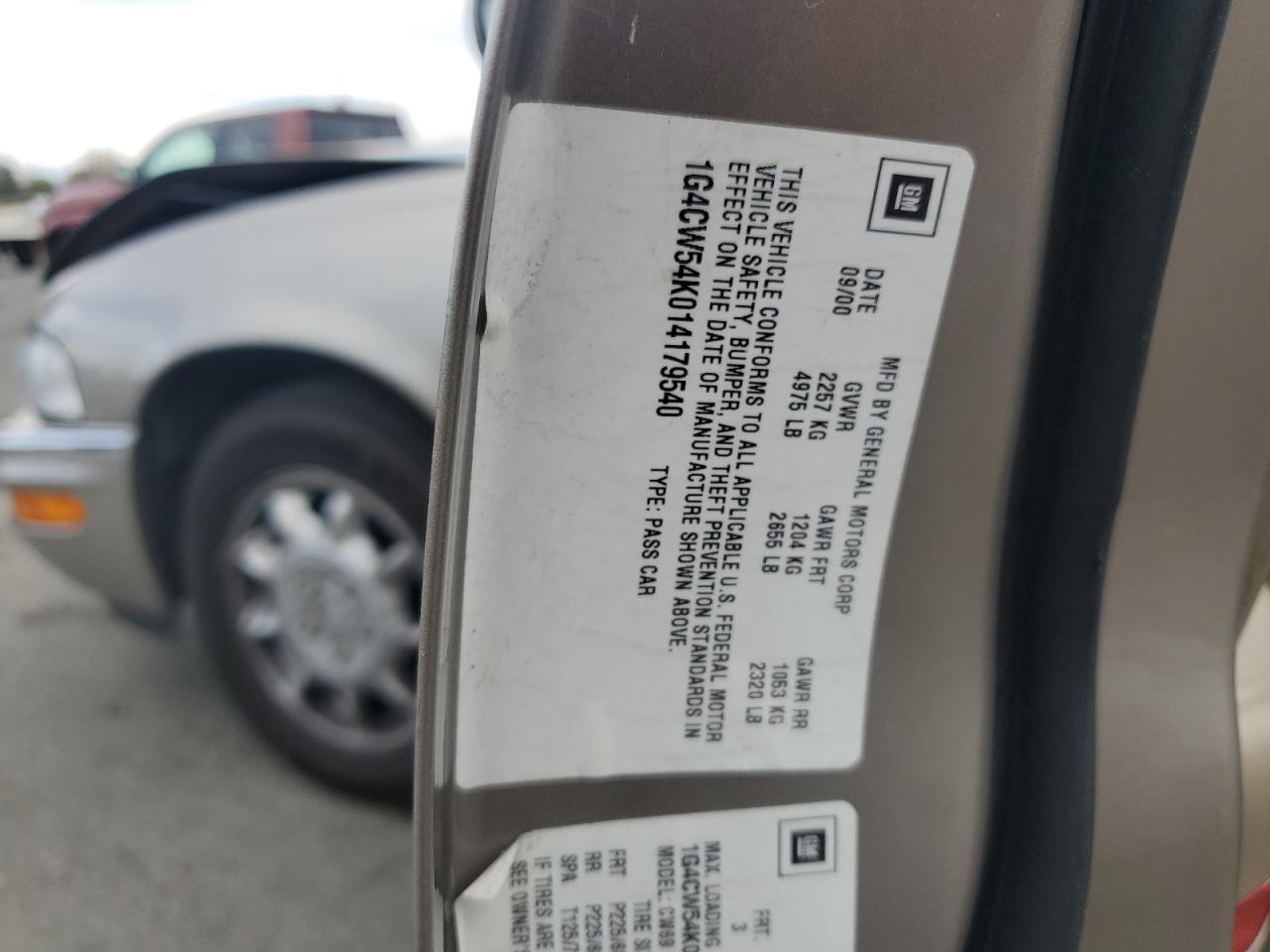 2001 Buick Park Avenue VIN: 1G4CW54K014179540 Lot: 92452565