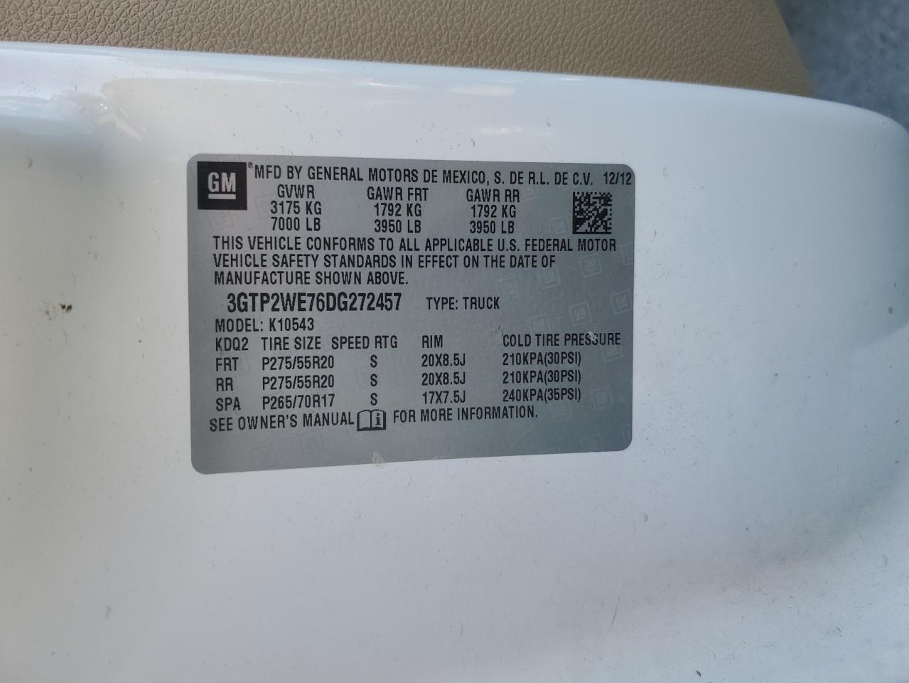 2013 GMC Sierra K1500 Slt VIN: 3GTP2WE76DG272457 Lot: 93170105