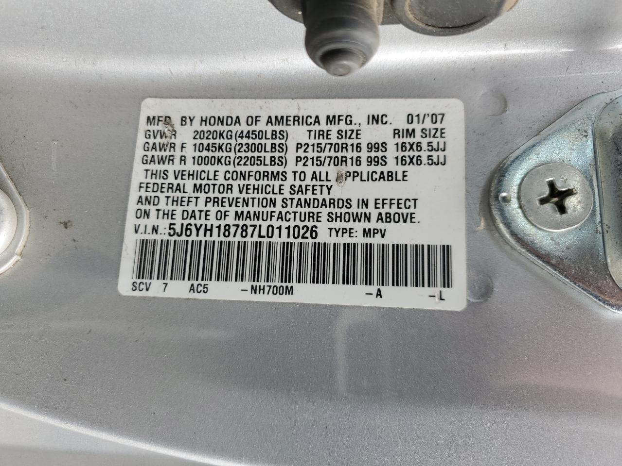 2007 Honda Element Ex VIN: 5J6YH18787L011026 Lot: 91361225