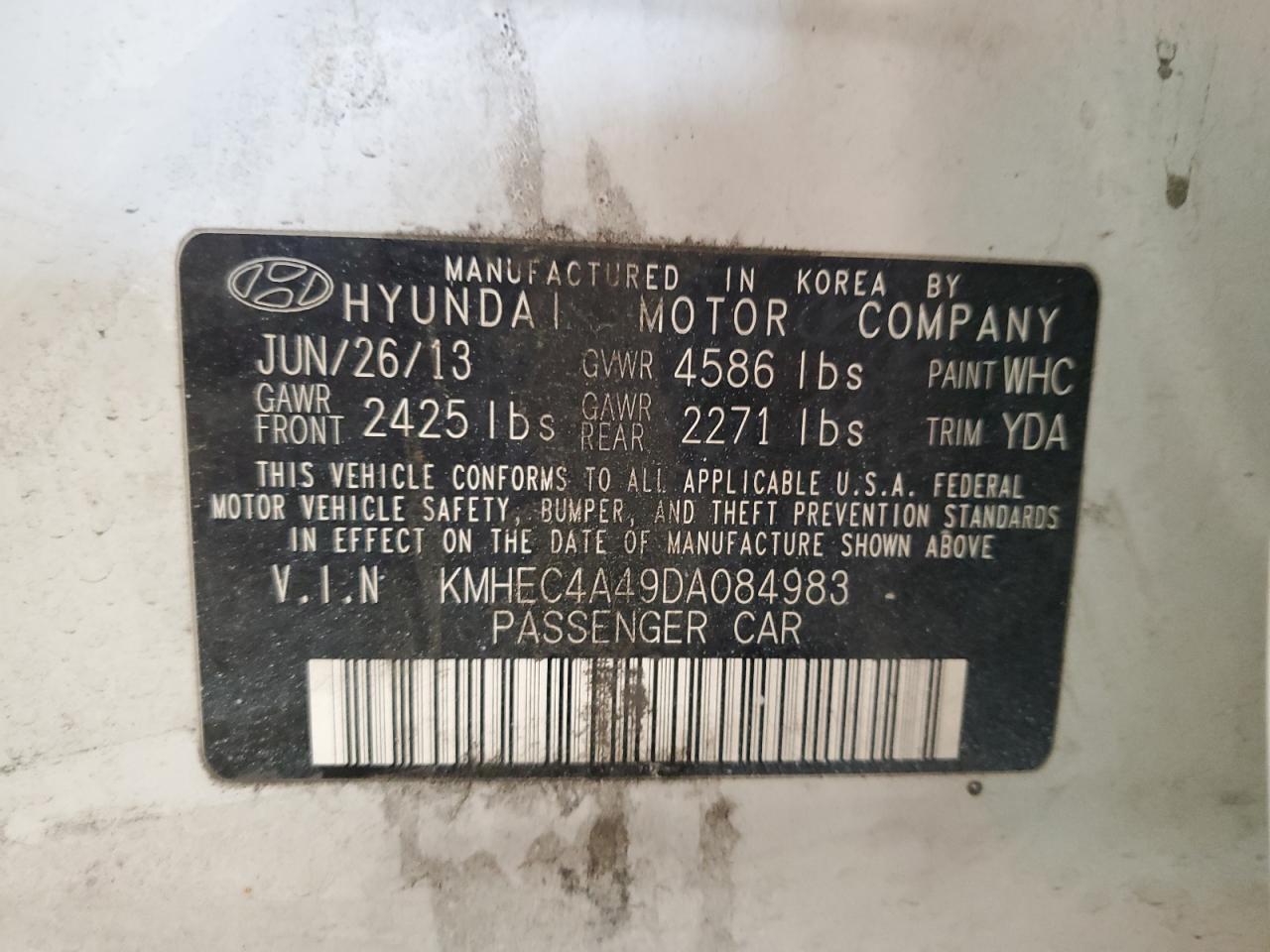 2013 Hyundai Sonata Hybrid VIN: KMHEC4A49DA084983 Lot: 92582835