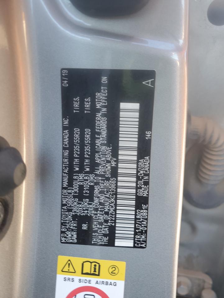 2019 Lexus Rx 350 Base VIN: 2T2ZZMCA3KC139665 Lot: 92594945