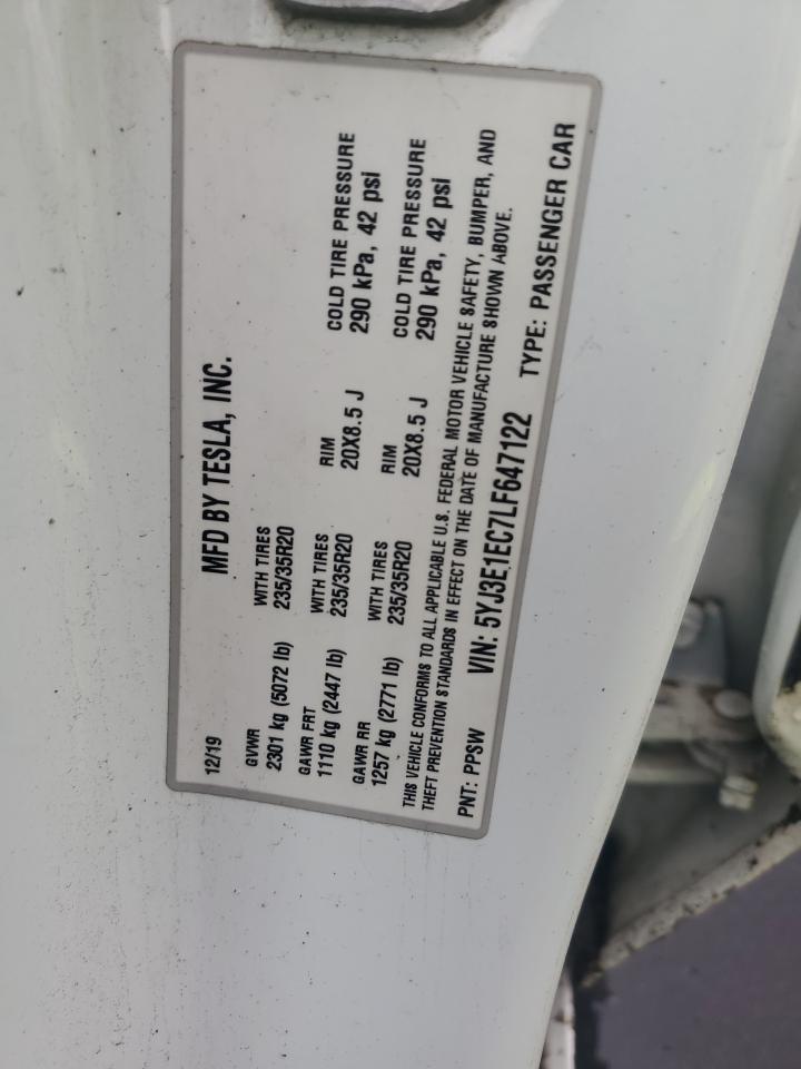 2020 Tesla Model 3 VIN: 5YJ3E1EC7LF647122 Lot: 93437325