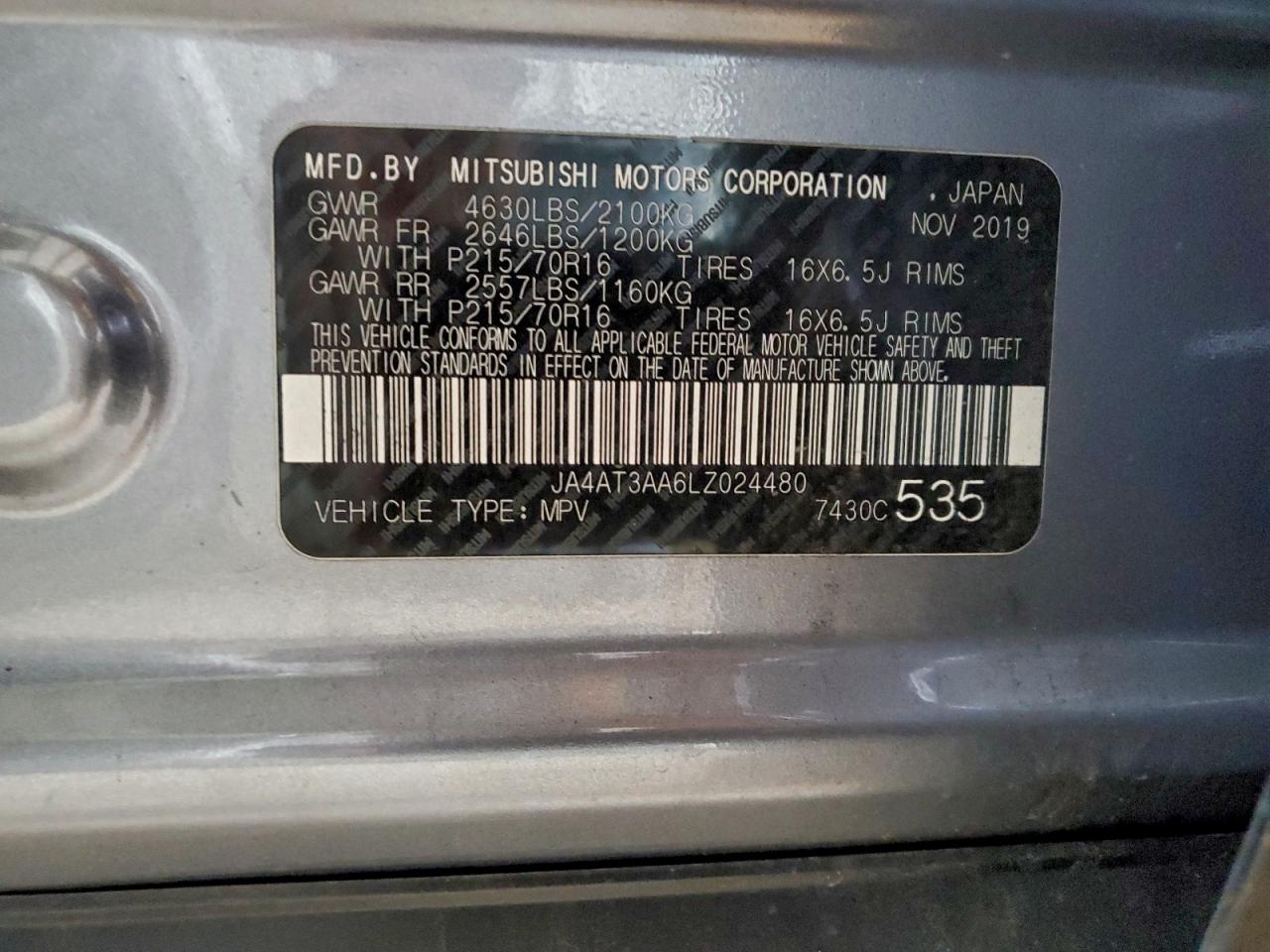 2020 Mitsubishi Eclipse Cross Es VIN: JA4AT3AA6LZ024480 Lot: 93592265