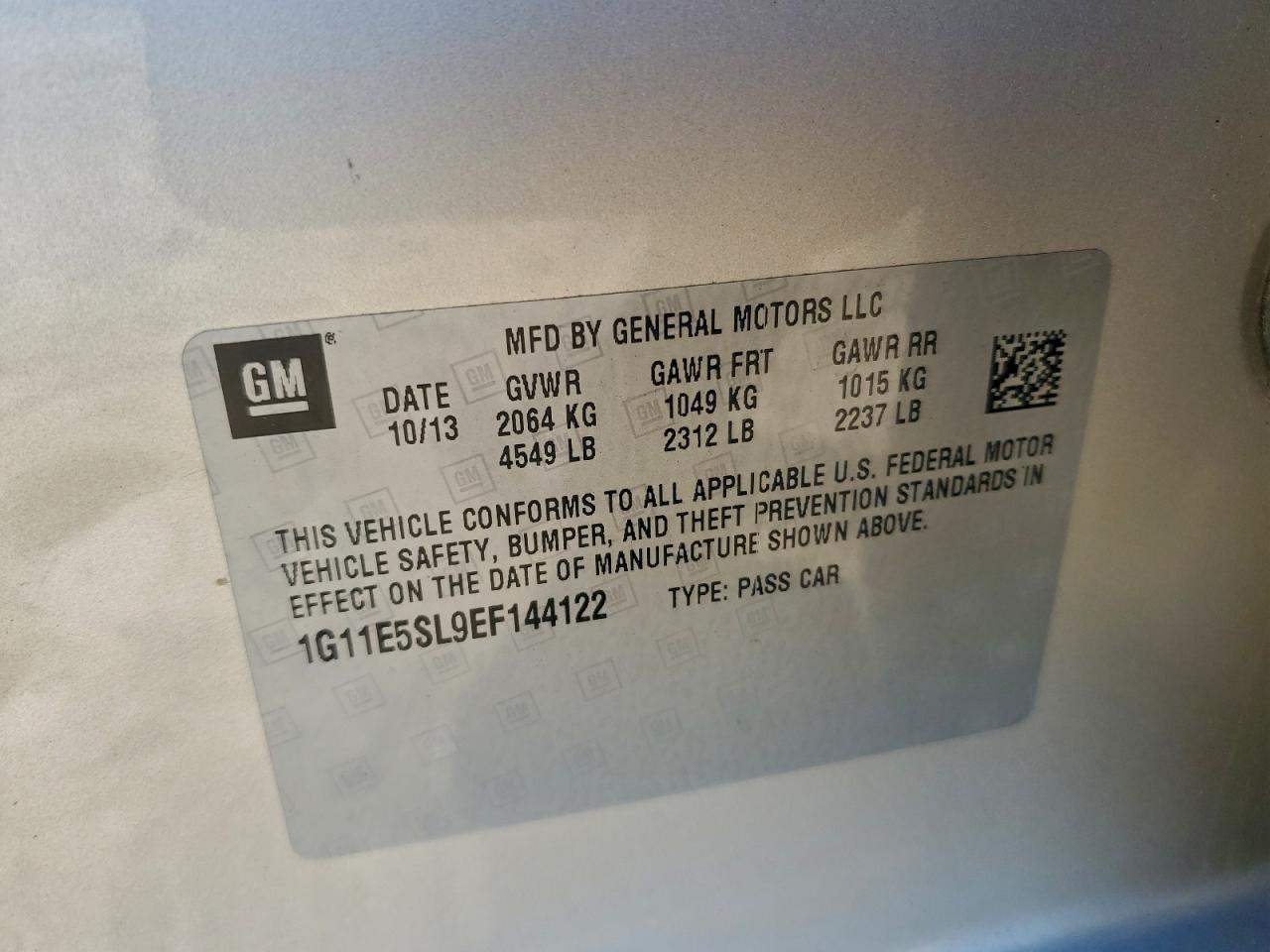 2014 Chevrolet Malibu 2Lt VIN: 1G11E5SL9EF144122 Lot: 94192545