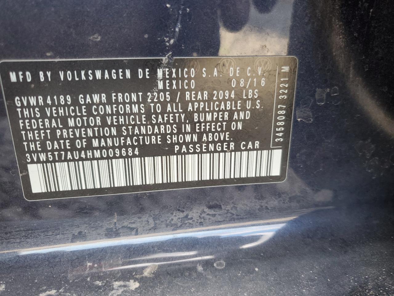 2017 Volkswagen Gti S VIN: 3VW5T7AU4HM009684 Lot: 85429995