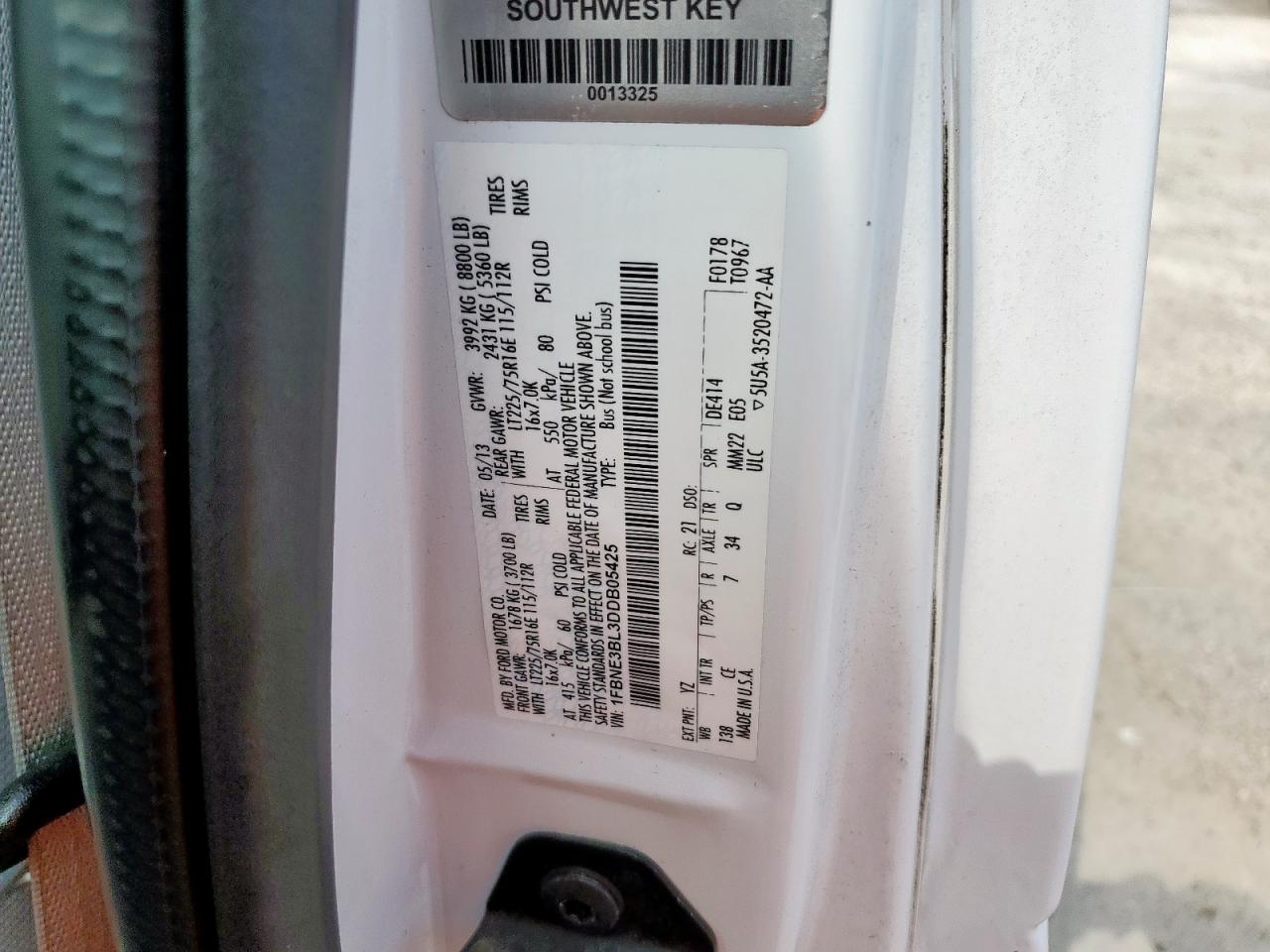 2013 Ford Econoline E350 Super Duty Wagon VIN: 1FBNE3BL3DDB05425 Lot: 92706305