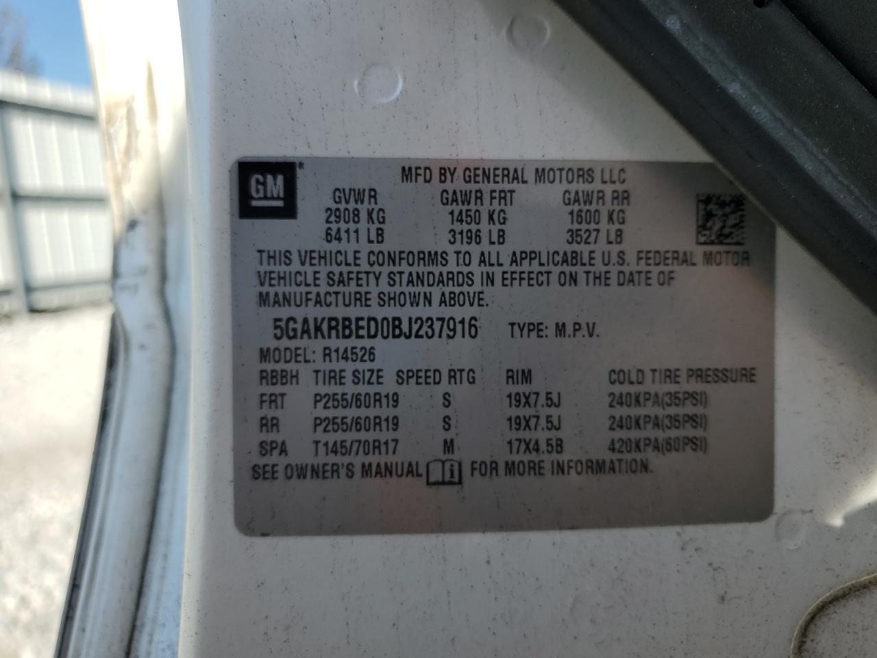 2011 Buick Enclave Cxl VIN: 5GAKRBED0BJ237916 Lot: 91886545