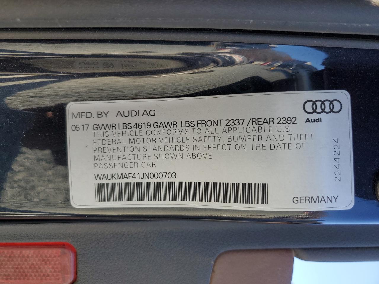 2018 Audi A4 Premium VIN: WAUKMAF41JN000703 Lot: 92852755
