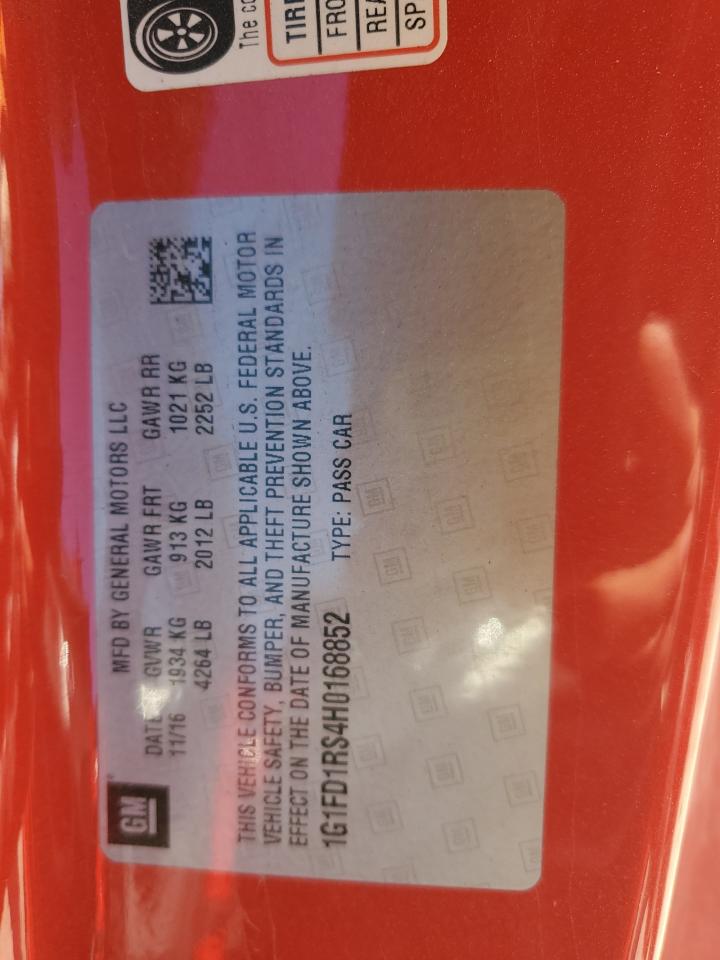 2017 Chevrolet Camaro Lt VIN: 1G1FD1RS4H0168852 Lot: 93182215