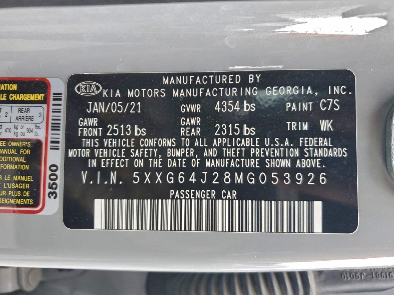 2021 Kia K5 Gt Line VIN: 5XXG64J28MG053926 Lot: 94179155