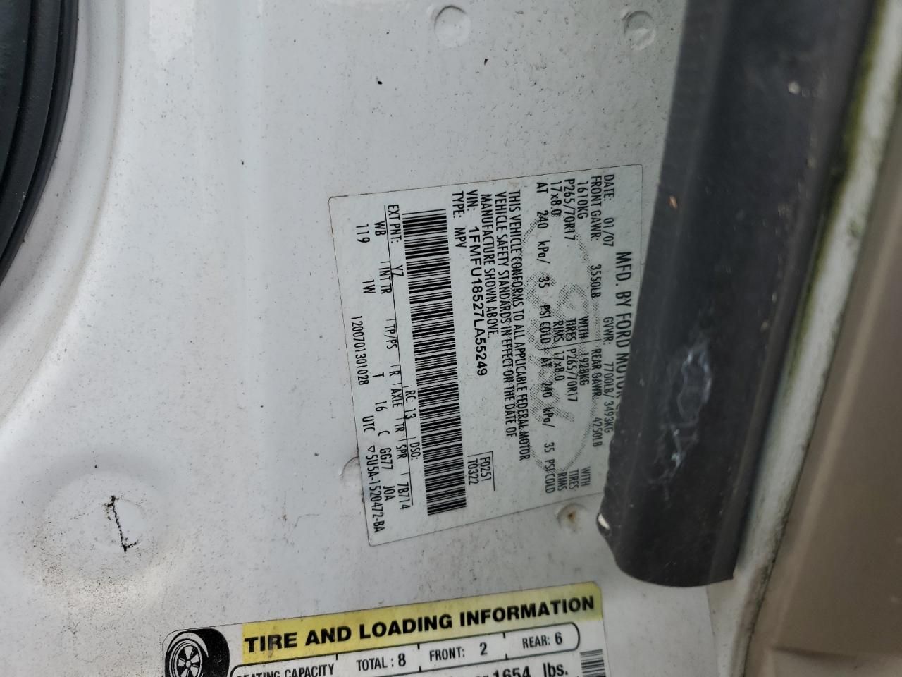 2007 Ford Expedition Eddie Bauer VIN: 1FMFU18527LA55249 Lot: 91646765