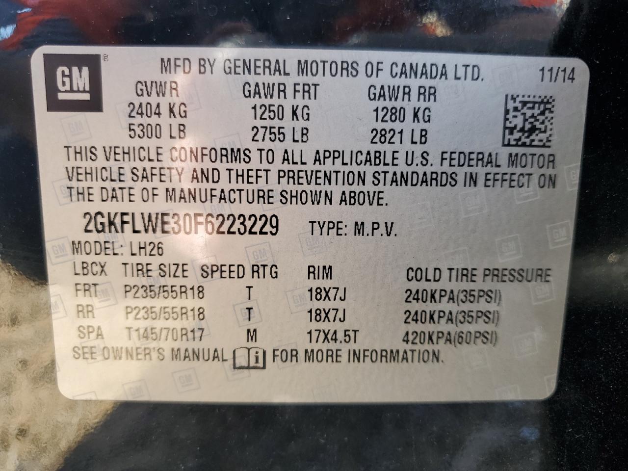 2015 GMC Terrain Sle VIN: 2GKFLWE30F6223229 Lot: 91284145