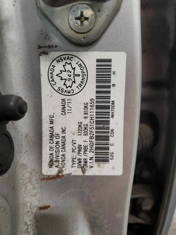 2012 Honda Civic Lx VIN: 2HGFB2F51CH111659 Lot: 90909685