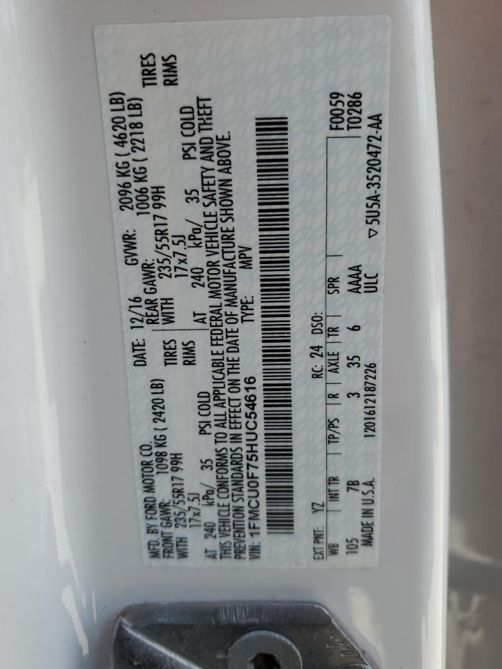 2017 Ford Escape S VIN: 1FMCU0F75HUC54616 Lot: 91971875