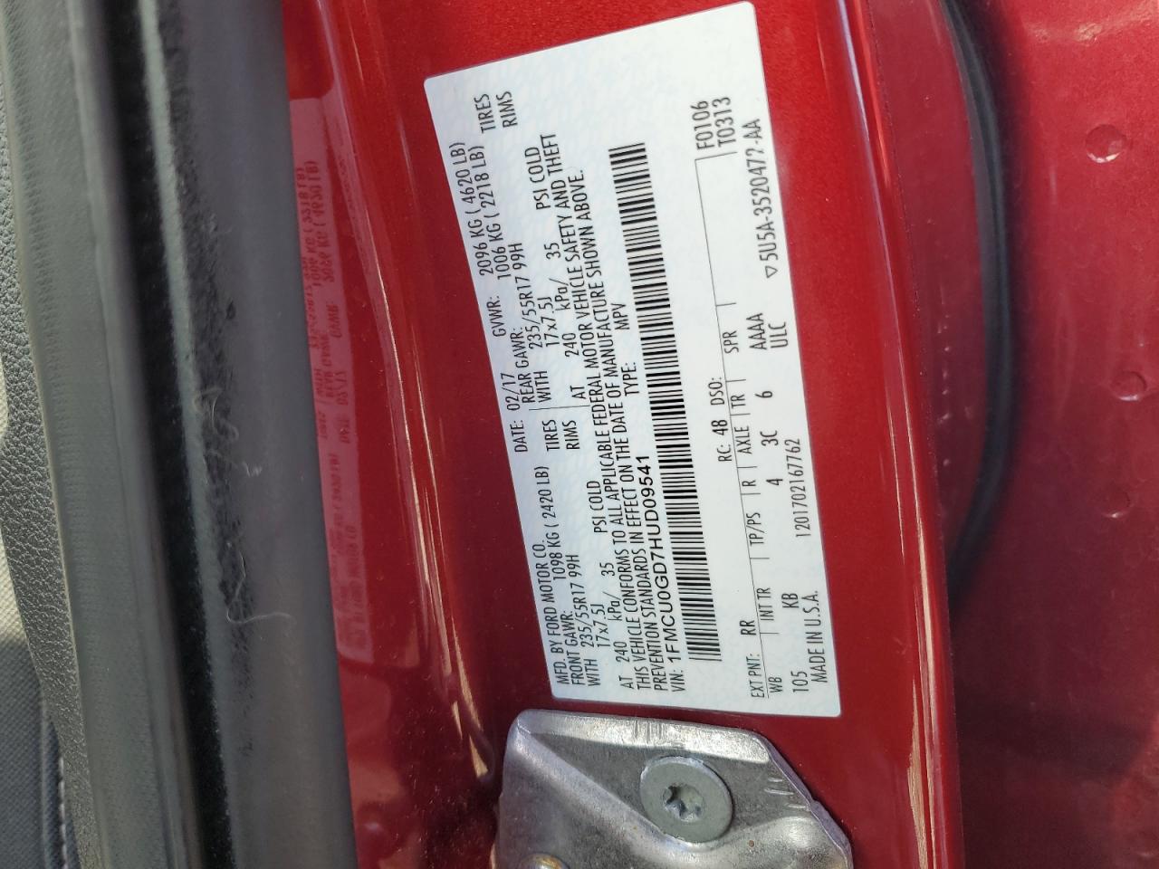 2017 Ford Escape Se VIN: 1FMCU0GD7HUD09541 Lot: 90467065