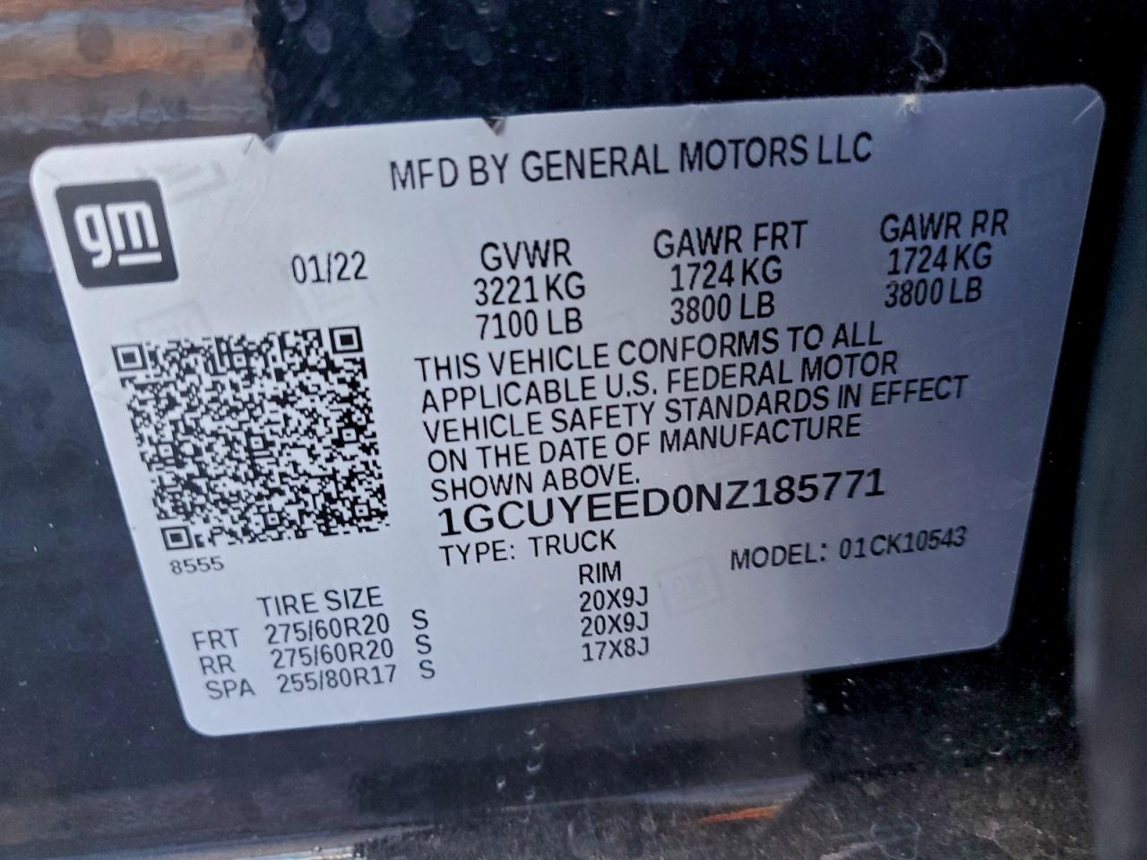 2022 Chevrolet Silverado Ltd K1500 Rst VIN: 1GCUYEED0NZ185771 Lot: 94445715