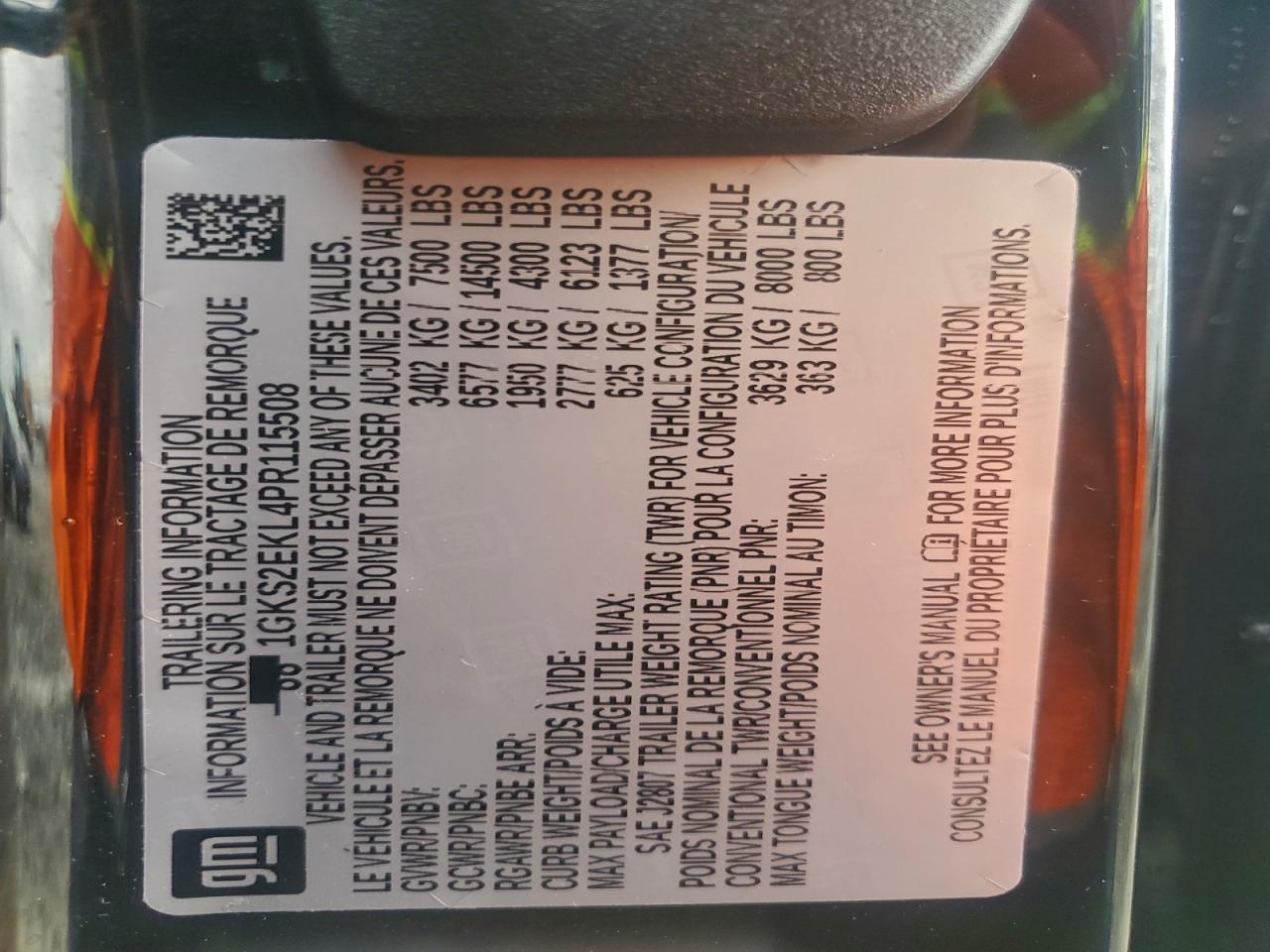 2023 GMC Yukon Denali Ultimate VIN: 1GKS2EKL4PR115508 Lot: 94522435