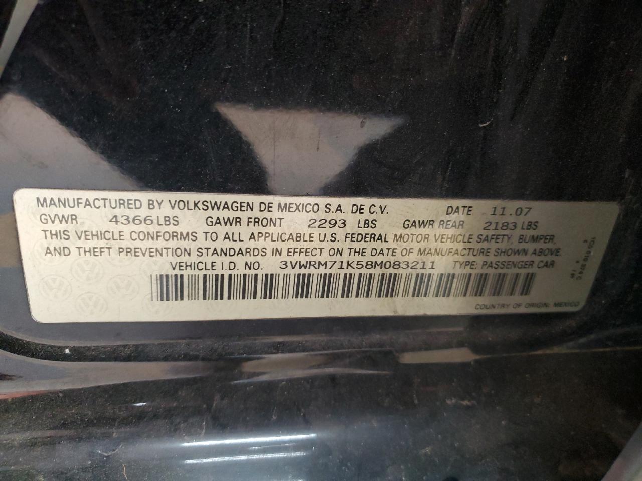 2008 Volkswagen Jetta Se VIN: 3VWRM71K58M083211 Lot: 91789695