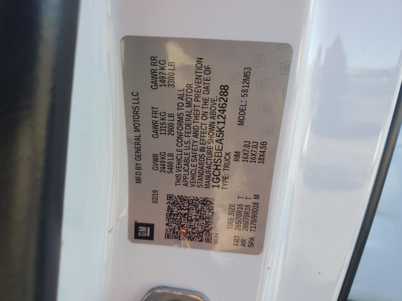 2019 Chevrolet Colorado VIN: 1GCHSBEA5K1246288 Lot: 93117505