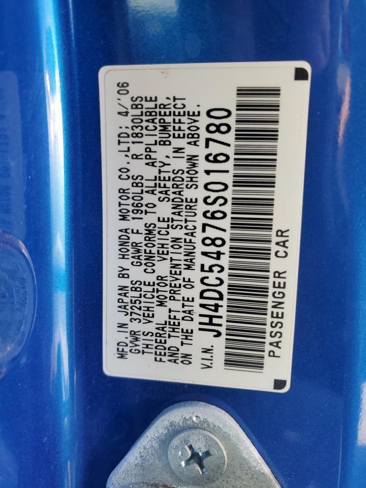 2006 Acura Rsx VIN: JH4DC54876S016780 Lot: 92987595