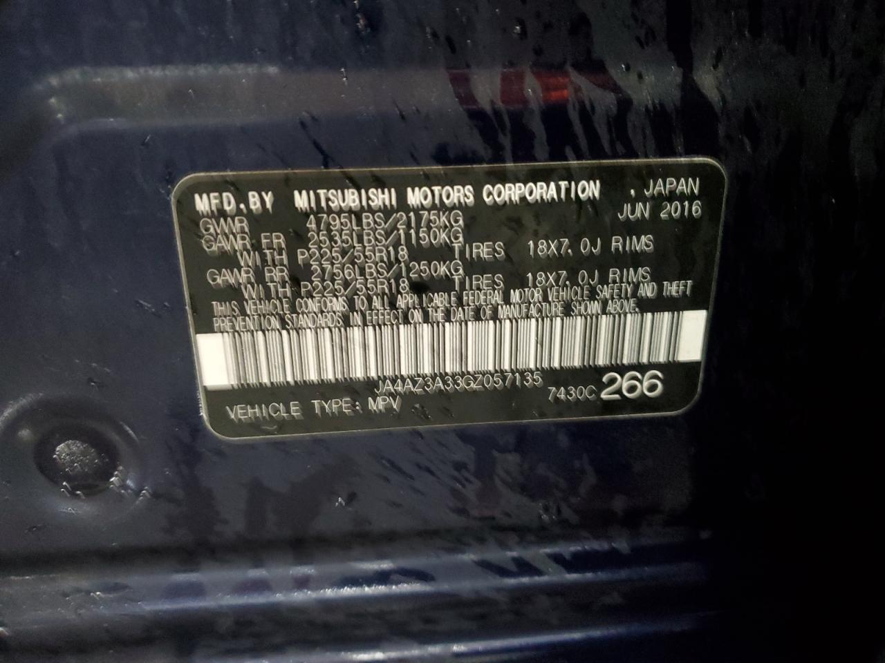 2016 Mitsubishi Outlander Se VIN: JA4AZ3A33GZ057135 Lot: 93287065