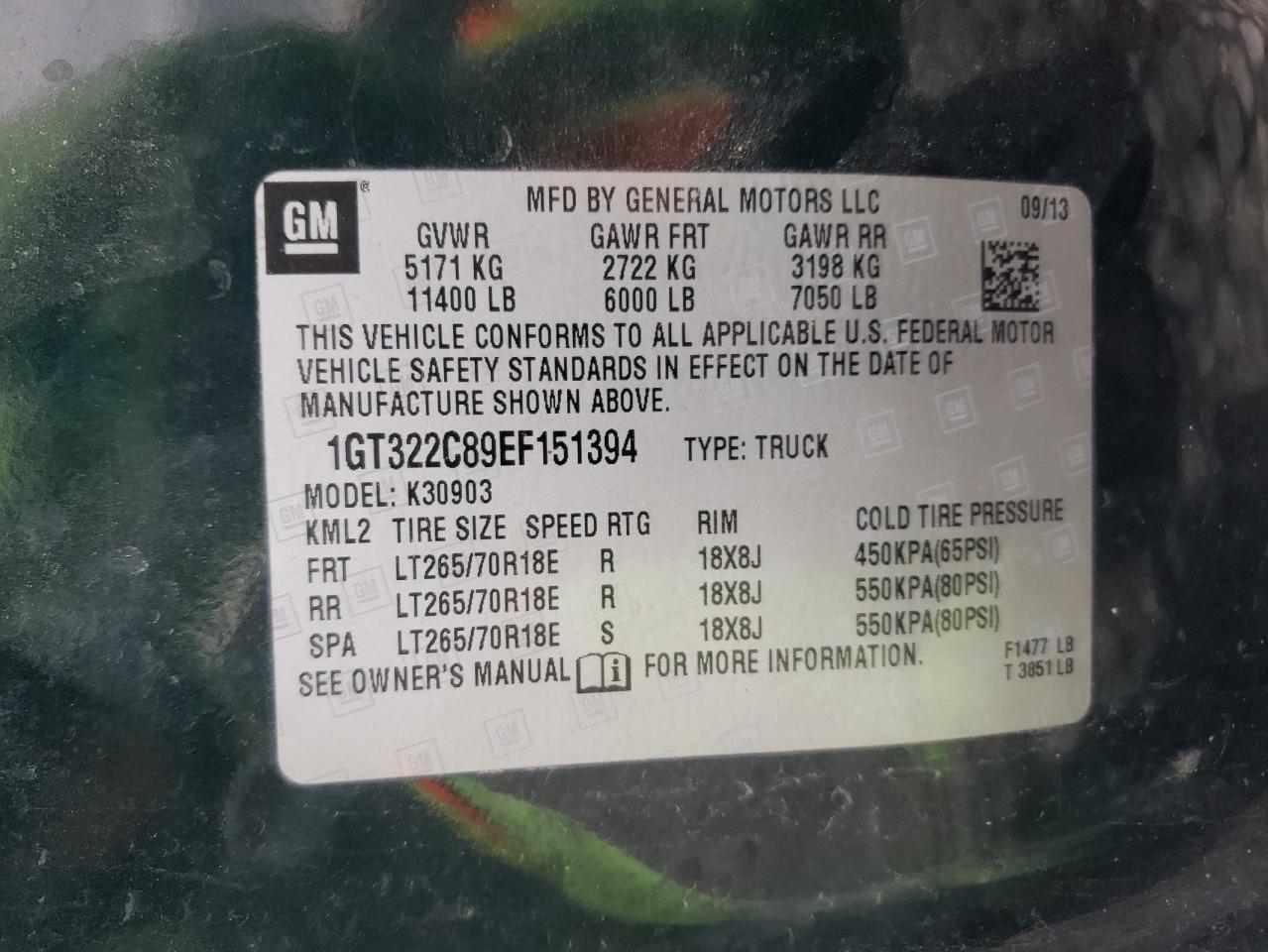 2014 GMC Sierra K3500 VIN: 1GT322C89EF151394 Lot: 91993695