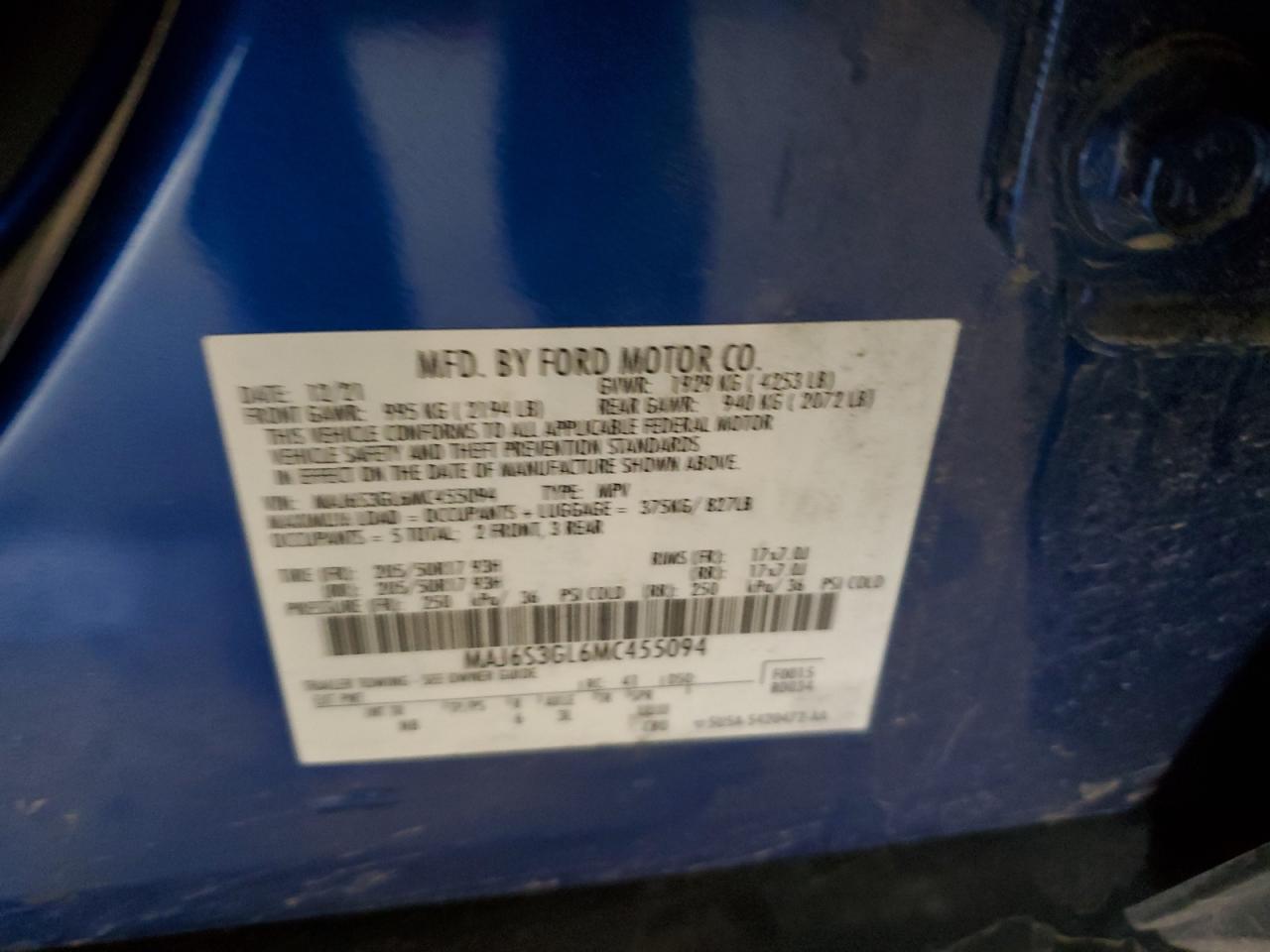 2021 Ford Ecosport Se VIN: MAJ6S3GL6MC455094 Lot: 93350175