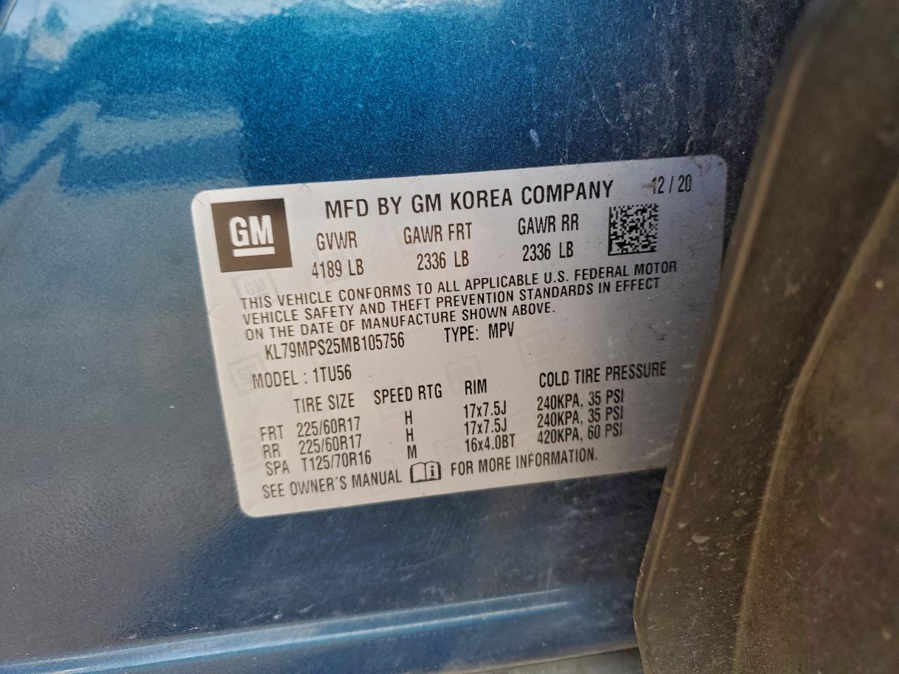 2021 Chevrolet Trailblazer Lt VIN: KL79MPS25MB105756 Lot: 94217325