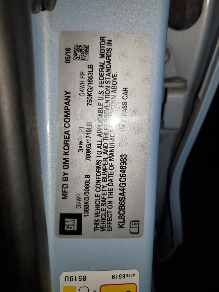 2016 Chevrolet Spark Ls VIN: KL8CB6SA4GC646983 Lot: 92045445