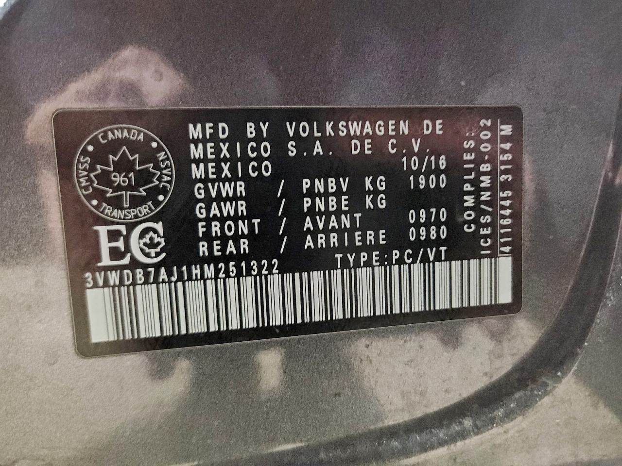 2017 Volkswagen Jetta Se VIN: 3VWDB7AJ1HM251322 Lot: 85440285