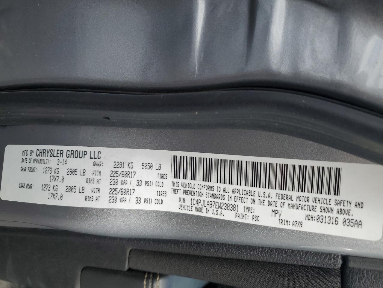 2014 Jeep Cherokee Sport VIN: 1C4PJLAB7EW238381 Lot: 91787485